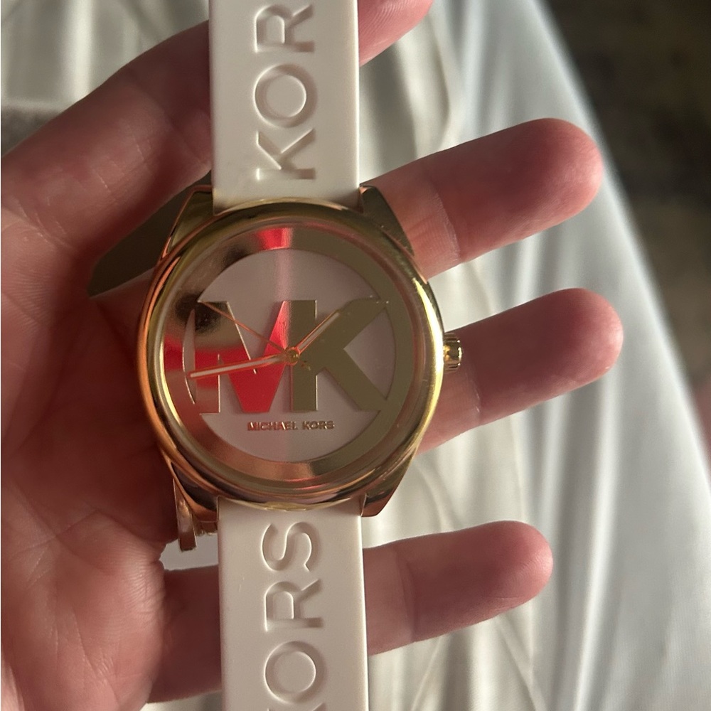 Michael Kors Gold-Tone Watch with White Strap